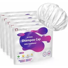 5pk - Omnitex Premium Rinse Free Shampoo Cap - Microwaveable | With Conditioner & Vitamins | Nourish & Protect with Herbal Extracts & Barrier Cream | No Water, No Parabens, Latex Free, Alcohol Free