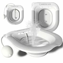 Sitz Bath, Foldable Sitz Bath for Toilet Seat Sitz Bath with Flusher Collapsible Sitz Bath for Hemorrhoids, Postpartum Care and Surgery Relief, Fits Most Toilets, Easy to Store, Steam Seat(Grey)