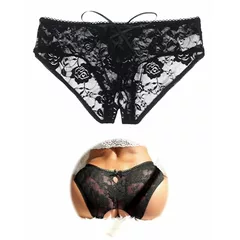 sunshinelady Women's French Knickers Plus Size Sheer Lace Underwear Women Hollow Out Sexy Panties Thongs Soft Stretchy Crisscross Lace-Up Hipster Briefs Black UK 16-18