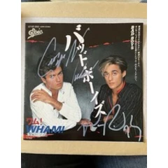 George Michael & Andrew Ridgeley hand signed Wham Vinyl Record “Bad Boys”