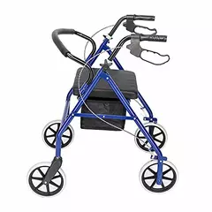 Folding Four Wheel Rollator, Lightweight Mobility Walker with Seat & Carry Bag, Mobility Walker Rollator 4 Wheel with Padded Seat, Lockable Brakes and Bag, Mobility Aid for Elderly Disabled (Blue)