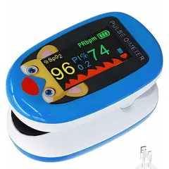 Pediatric Pulse Oximeter Heart Rate Stats Monitor Kids Finger Blood Oxygen Saturation Monitoring, Children SpO2 Levels Detection TFT Lanyard & USB (Blue Kids Pulse Oximeter)