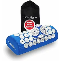 Acubliss Premium The Comfortable Acupressure Pillow — 2,142 Nails Acupuncture Neck Pillow for Neck & Back Pain & Stress Relief — On-the-Go Massage Pillow with Carry Bag, Size 37 x 15 x 10 cm, Blue