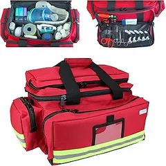 EVAQ8 Medical Equipment Bag Red Padded Sides to Protect Contents for Doctors, Paramedics, First Responders - Unkitted
