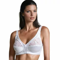 COSHAL® Non Wired Womens Floral Lace Non-Wired Bra Firm Control Soft Cup Satin Lace Women’s Non-Wired Full Cup Non-Padded Underwear Bra 40B, White