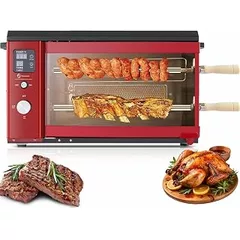 QYOEGSQ Auto Rotating Kebab Skewer Machine, 2 Layer Rotating Propane Rotisserie Grill with Electric Griddle, Smokeless Electric Grill Doner Kebab Fish Skewer Machine for Brazilian BBQ, Chicken,Steak
