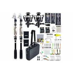 Goture Double Fishing Rod and Reel Combos, Telescopic Pole Spinning Reel Lures Set, Telescopic Fishing Rod Fishing Kit for Travel Saltwater Freshwater A 2.4M