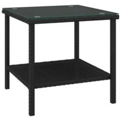 Side Table End Table Side Coffee Table Poly Rattan and Tempered Glass vidaXL