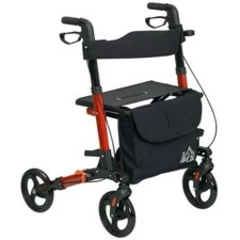 HOMCOM 4 Wheel Rollator Walker, Adjustable Mobility Walker with Bag, Red