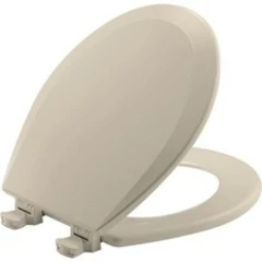 Bemis 500EC Durable Wood Toilet Seat with Easy Clean Hinges, Round, Almond