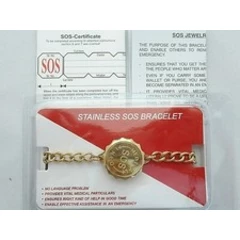 STAINLESS STEEL SOS BRACELET/MEDICAL INFORMATION/EMERGENCY/ALERT GOLD TALISMAN