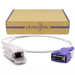 skmeditec SpO2 Sensor 9.8FT Cable with Chip Compatible with Nellcor Oximax SpO2 Module, Reusable Large Clip Probe with 14 Pins Connector, Replacement Cord