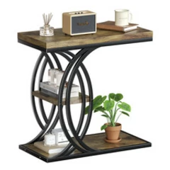 Fjlhohg C Shaped End Table Bed Side Table 3-Tier Side Table Metal Frame Wood