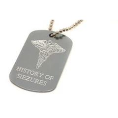 Personalised Medical Symbol SOS Alert, History of Seizures, Army ID Tag Engraved