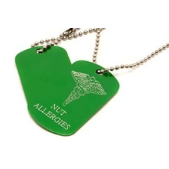 Personalised Pair Medical Symbol SOS Alert, Nut Allergies, Army ID Tags Engraved