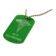 Personalised Medical Symbol SOS Alert, Nut Allergies, Army ID Tag, Engraved