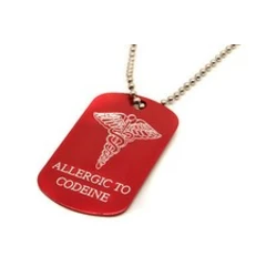 Personalised Medical Symbol SOS Alert, Allergic to Codeine, Army Tag, Engraved