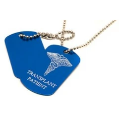 Personalised Pair Medical Symbol Alert Transplant Patient, Army ID Tags Engraved