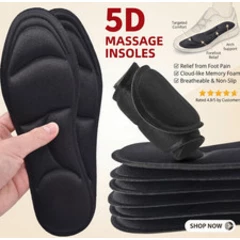 5D Memory Foam Orthopaedic Massage Insoles For Shoes Women Men UK Size 4-13