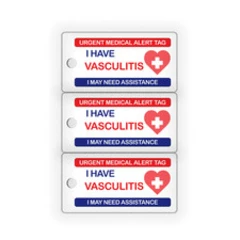 3 x Urgent Medical Alert Key Tags | VASCULITIS | PVC Medical Condition Cards