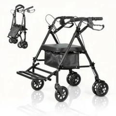 Folding Rollator Walker Lightweight Disability Elder Aid Mobility(No Footrests)