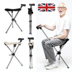 Portable Walking Stick Chair Seat Folding Stool Cane Hiking Rest 150kg Loading