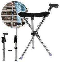Portable Walking Stick Seat, Lightweight Aluminum for Travel, Hiking and Queuing