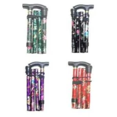FLORAL EASY FOLDING ADJUSTABLE WALKING STICK ALUMINIUM NON SLIP POLE