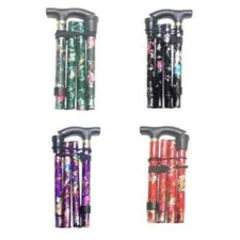 FLORAL EASY FOLDING ADJUSTABLE WALKING STICK ALUMINIUM NON SLIP POLE