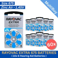 60x Rayovac Extra 675 Hearing Aid Batteries. PR44 1.45V Zinc Air Battery - BLUE
