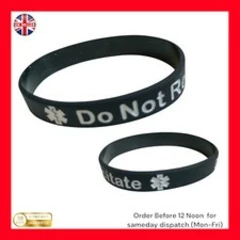 Medical Alert awareness bracelet DNR DO NOT RESUS BLACK SILICONE BAND