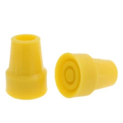 Pair of Yellow Rubber Walking Stick Ferrules Crutch Tips Feet - 19mm & 22mm