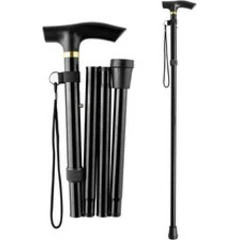 Lightweight Walking stick Easy Fold & Height Adjustable Aluminium Cane ( Black )