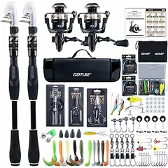 Goture Double Fishing Rod and Reel Combos with Carry Bag, Telescopic Pole Spinning Reel Lures Set, Telescopic Fishing Rod Fishing Kit for Travel Saltwater Freshwater B 2.7M