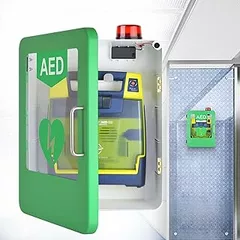 WEYIMVTO AED defibrillator storage cabinet, AED Defibrillator Cabinet Wall Mounted, AED Defibrillator Storage Cabinet with Alarm, First Aid AED Defibrillator Cabinet