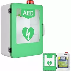 WEYIMVTO AED defibrillator storage cabinet, AED Defibrillator Wall Cabinet, AED Defibrillator Storage Cabinet with Key and Alarm, Transparent Display Window