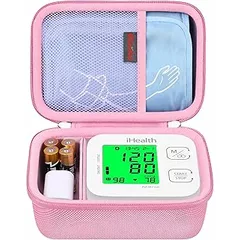 Elonbo Carrying Case for iHealth Track Smart Upper Arm Blood Pressure Monitor, Wireless Bluetooth Blood Pressure Monitor Travel Protective Bag Storage Holder, Mesh Pocket fits Range Cuff, Pink