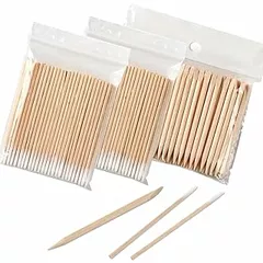 300PCS Pointed Tip Cotton Swabs and Orange Wood Sticks for Nails, Precision Microblading Cotton Swabs Nail Polish Remover Wooden Cuticle Pusher Sticks for Manicure & Pedicure Tools