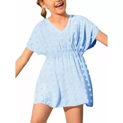 Haloumoning Girls Swimwear Cover Ups Kids Beach Coverups Bikini Swimsuit Cover Up Cute Beach Dress, blue, 12-14 Years