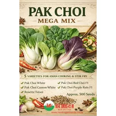 Pak Choi Mega Mix Seeds | 500 Seeds - Mixed Pak Choi Varieties | White, Canton, Red Choi F1, Tatsoi & Purple Rain | Fast Growing Asian Greens | Ideal for Baby Leaf & Stir Fry