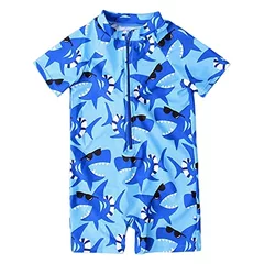 PythJooh Baby Boy Swimsuit Zipper Rash Guard One Piece Beach Swimwear Shark Print Shorts Swimming Outfits 0-5Years