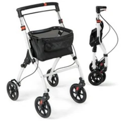 4 Wheel Folding Rollator Walker Lightweight Wheeled Walking Aid with Tray