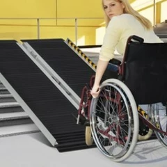4FT Portable Aluminum Wheelchair Ramp Home Threshold Ramp with Transition Plate