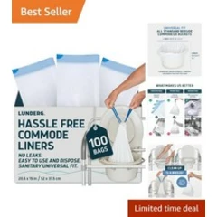 Commode Liners 100 Pack Disposable Universal Fit Bedside Medical Grade Bags