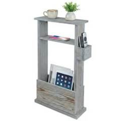 Mygift Narrow Side Table Slim End Sofa Table In Vintage Gray Wood Storage Shelf
