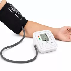 Accurate Upper Arm Blood Pressure Machine for Home Use - Voice Broadcast BP Monitor with Heart Rate Detection, Large Cuff 22-32cm, Dual User Memory 2x99, USB and Battery Powered (White)