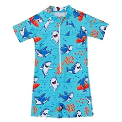 PythJooh Baby Boy Swimsuit Zipper Rash Guard One Piece Beach Swimwear Shark Print Shorts Swimming Outfits 0-5Years