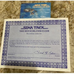 1986 Star Trek The Official Fan Club Membership Card and Fan Club Certificate