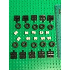 Lego 10 x GREY Wheel with Slick Black Rubber Racing Tyres + 10 x Axle Plates