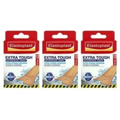 Elastoplast Tough Waterproof Fabric Plasters - 12 Plasters x3